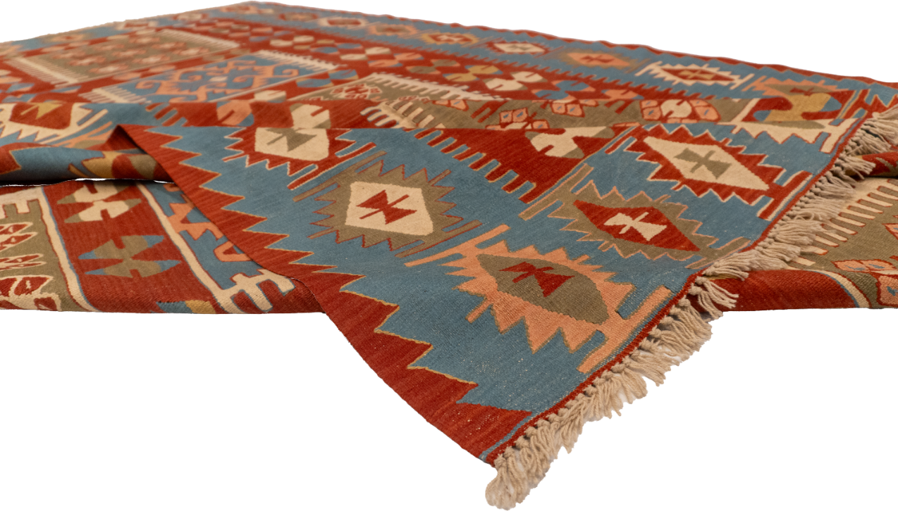 W 8.9 L 12.4 Kilim 100% Wool Hand-Woven All-Over Design - 26072