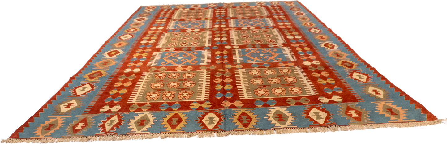 W 8.9 L 12.4 Kilim 100% Wool Hand-Woven All-Over Design - 26072