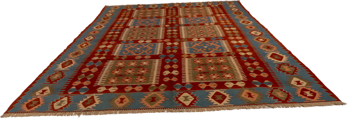 W 8.9 L 12.4 Kilim 100% Wool Hand-Woven All-Over Design - 26072