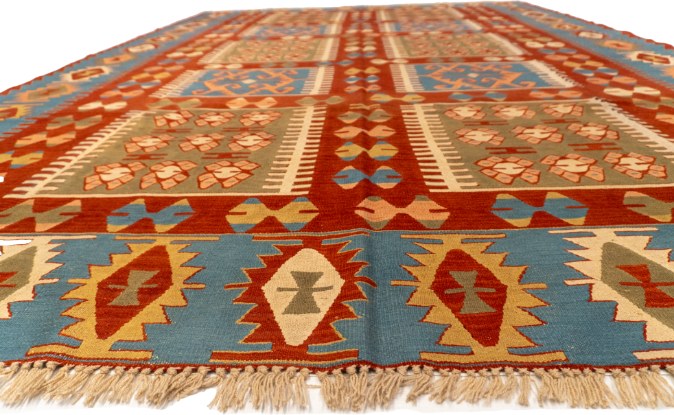 W 8.9 L 12.4 Kilim 100% Wool Hand-Woven All-Over Design - 26072