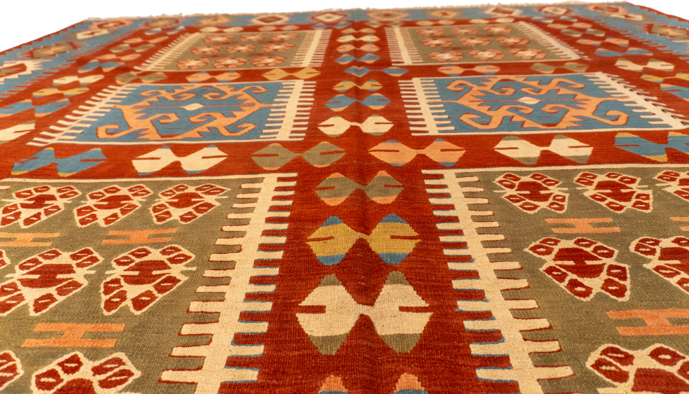 W 8.9 L 12.4 Kilim 100% Wool Hand-Woven All-Over Design - 26072
