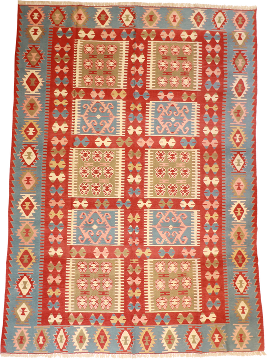 W 8.9 L 12.4 Kilim 100% Wool Hand-Woven All-Over Design - 26072