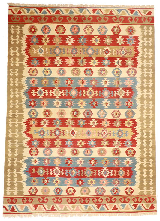 8.11 x 12.5 - Kilim Fine All Over Rectangle - Finest Hand-Knotted Quality Wool — 26078