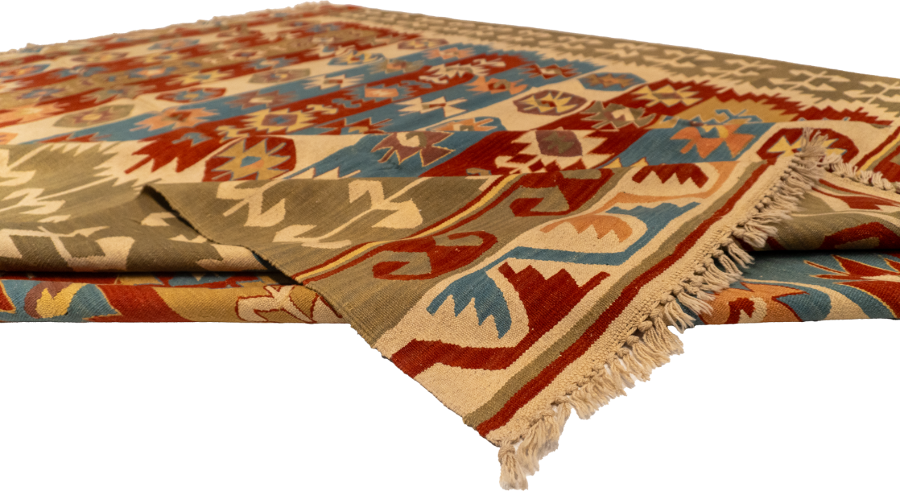 W 8.11 L 12.5 Kilim 100% Wool Hand-Woven All-Over Design - 26078