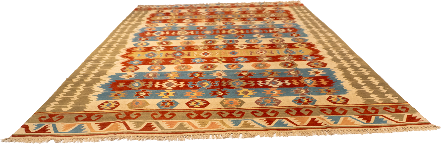 W 8.11 L 12.5 Kilim 100% Wool Hand-Woven All-Over Design - 26078