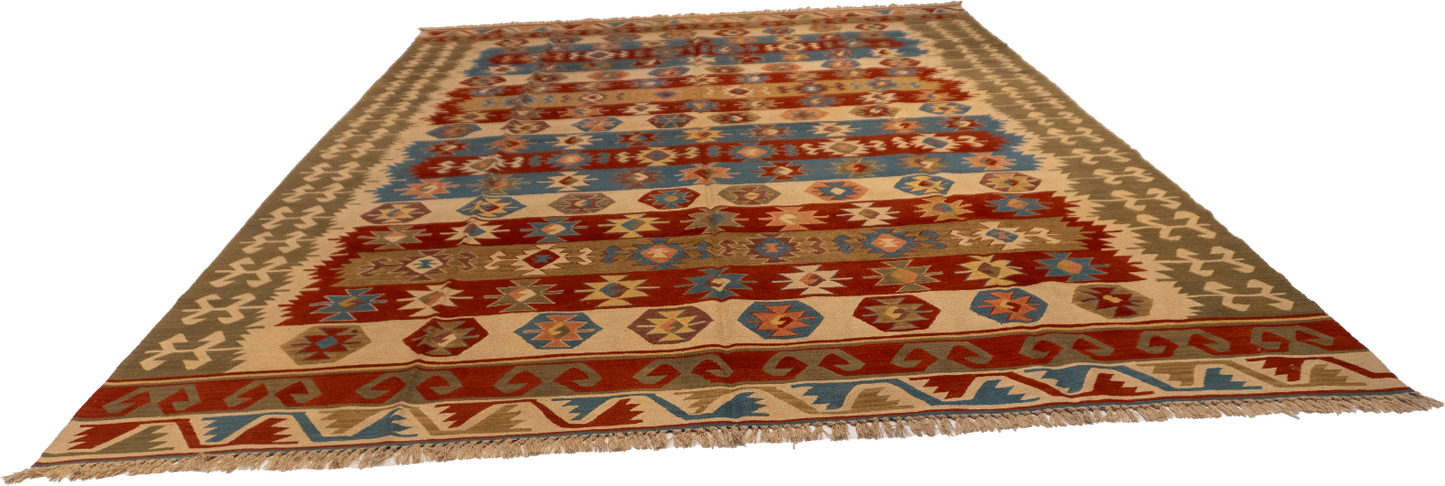 W 8.11 L 12.5 Kilim 100% Wool Hand-Woven All-Over Design - 26078