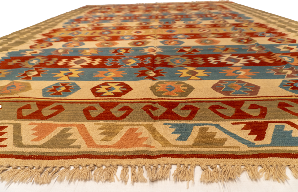 W 8.11 L 12.5 Kilim 100% Wool Hand-Woven All-Over Design - 26078