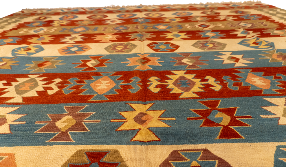 W 8.11 L 12.5 Kilim 100% Wool Hand-Woven All-Over Design - 26078