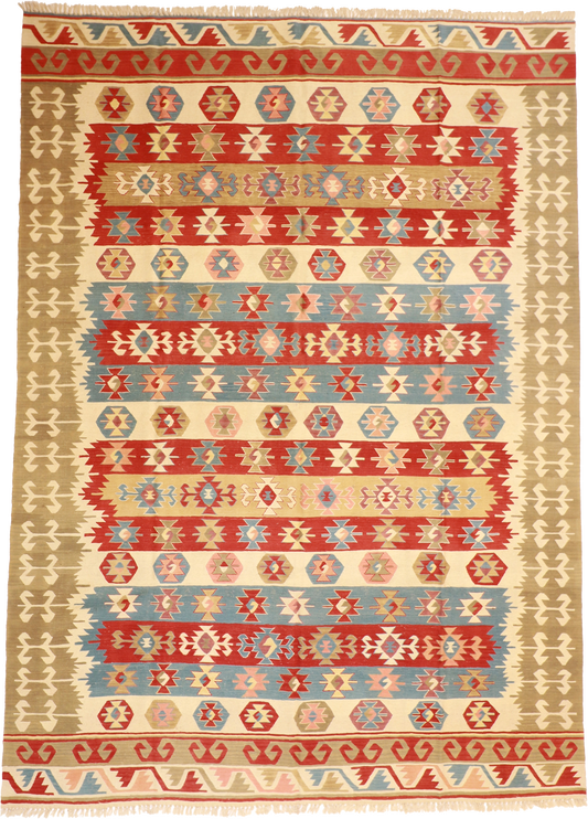 W 8.11 L 12.5 Kilim 100% Wool Hand-Woven All-Over Design - 26078
