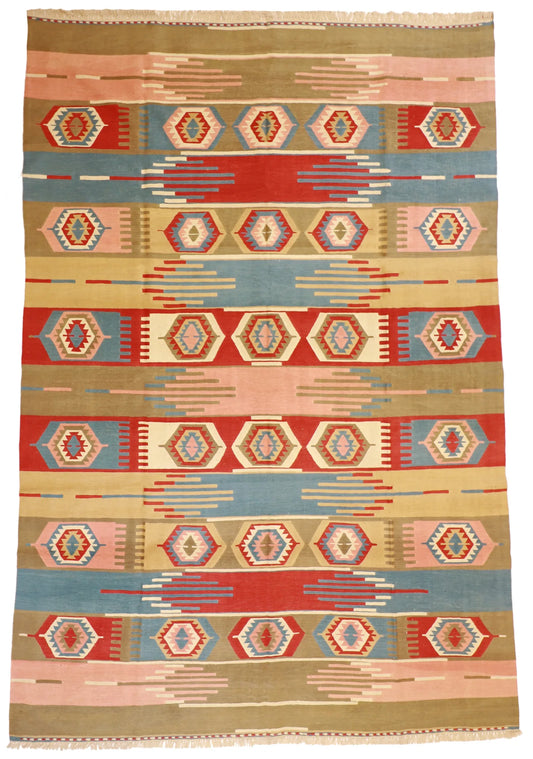 8.6 x 12.6 - Kilim Fine All Over Rectangle - Finest Hand-Knotted Quality Wool — 26079