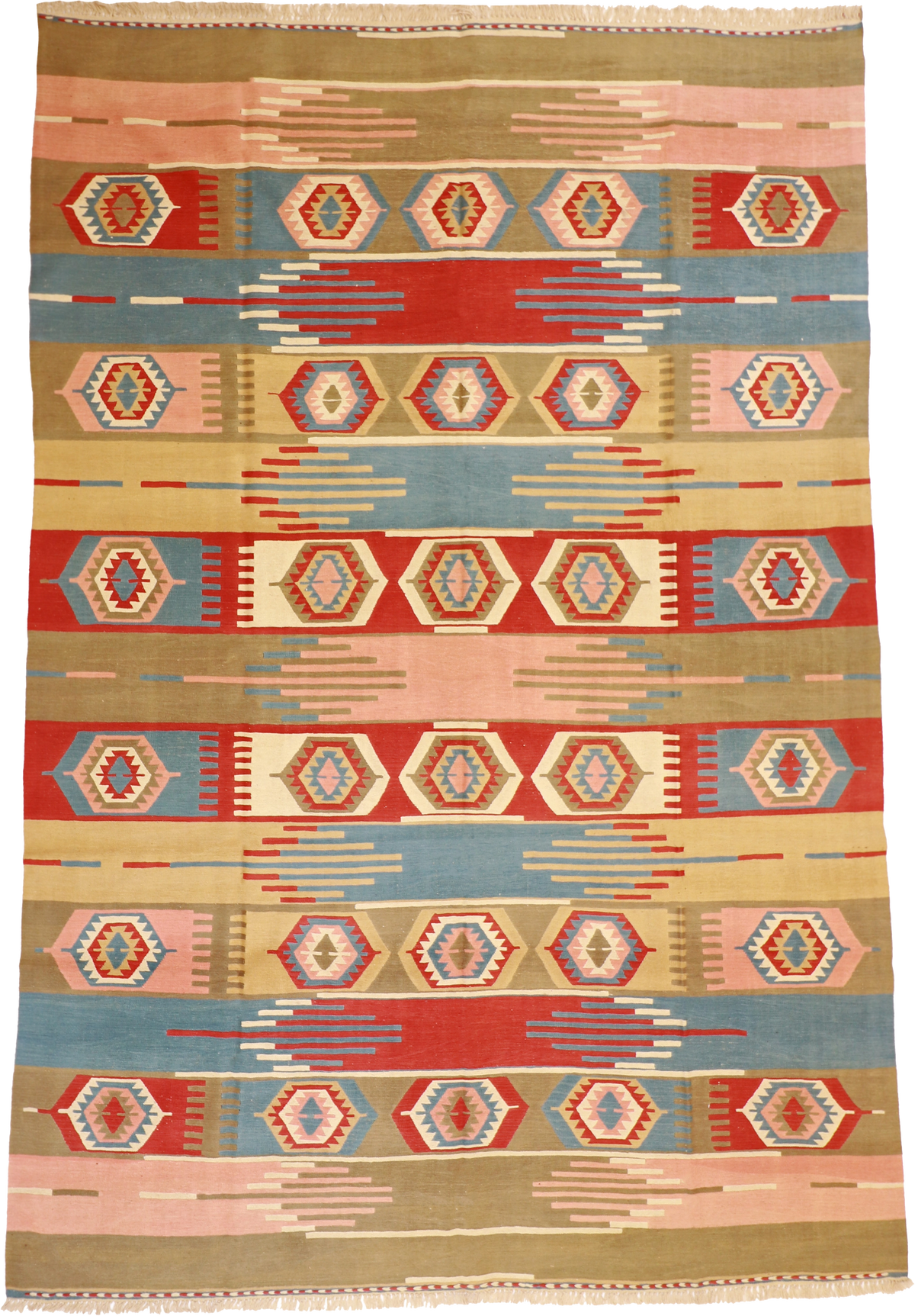 W 8.6 L 12.6 Kilim 100% Wool Hand-Woven All-Over Design - 26079