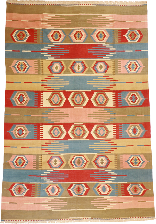 W 8.6 L 12.6 Kilim 100% Wool Hand-Woven All-Over Design - 26079