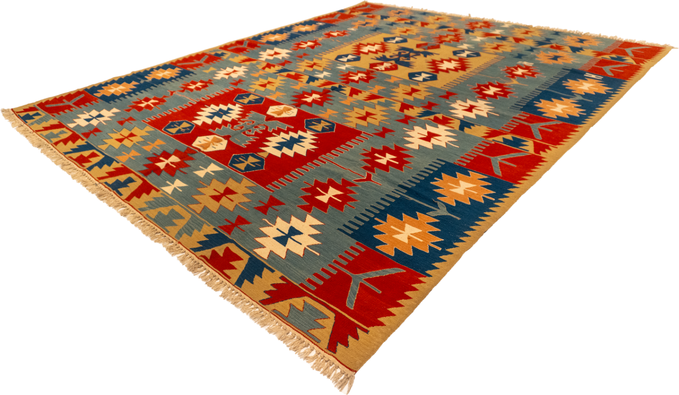 W 9 L 12.2 Kilim 100% Wool Hand-Woven All-Over Design - 26083