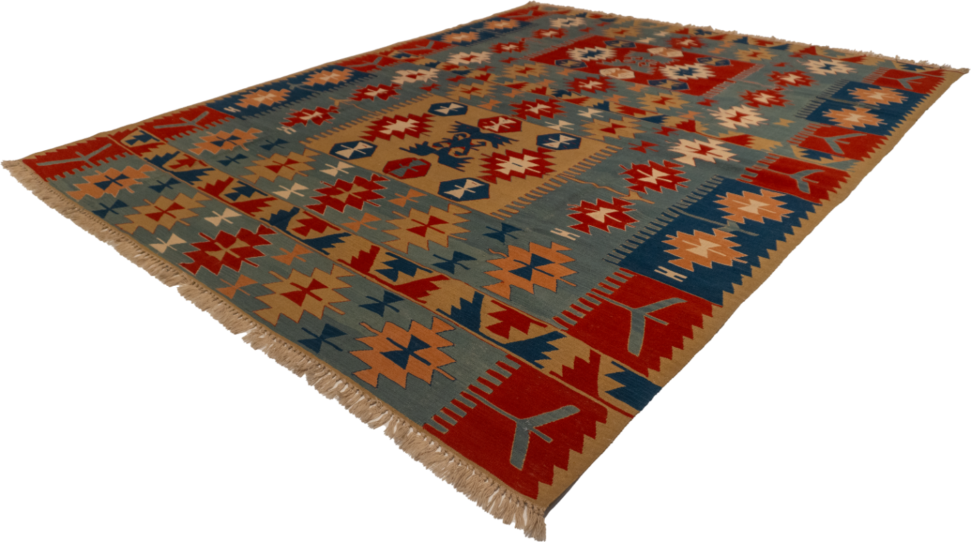 W 9 L 12.2 Kilim 100% Wool Hand-Woven All-Over Design - 26083