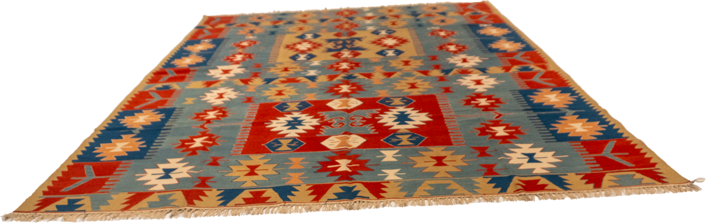 W 9 L 12.2 Kilim 100% Wool Hand-Woven All-Over Design - 26083