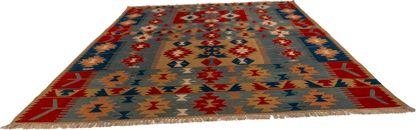 W 9 L 12.2 Kilim 100% Wool Hand-Woven All-Over Design - 26083