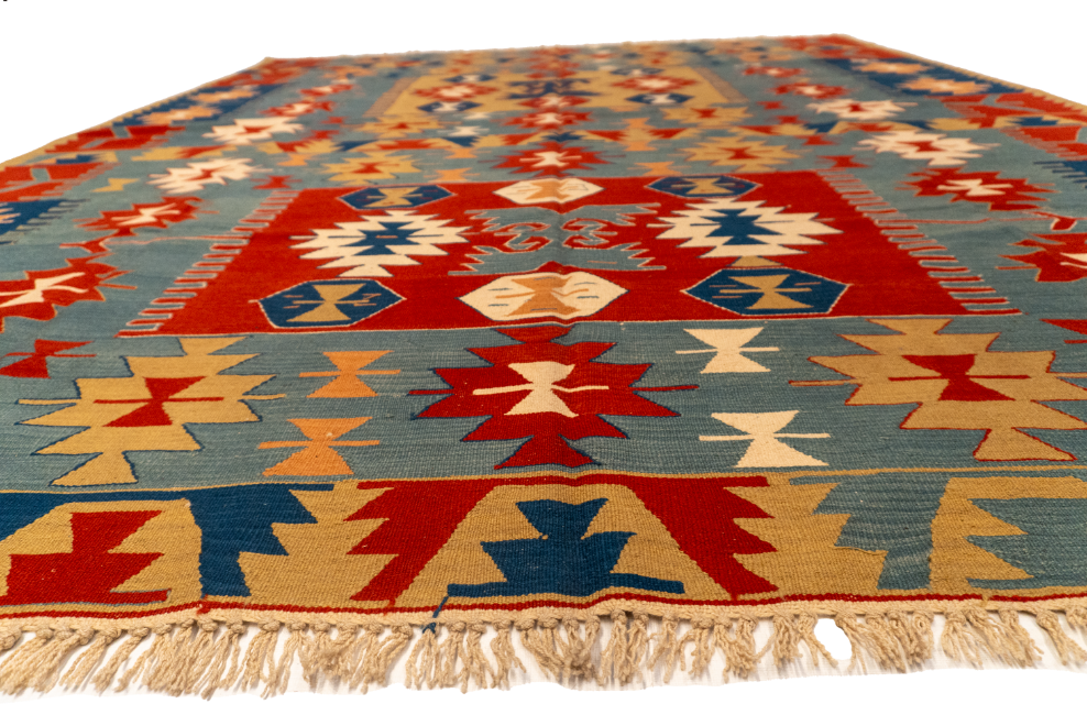 W 9 L 12.2 Kilim 100% Wool Hand-Woven All-Over Design - 26083