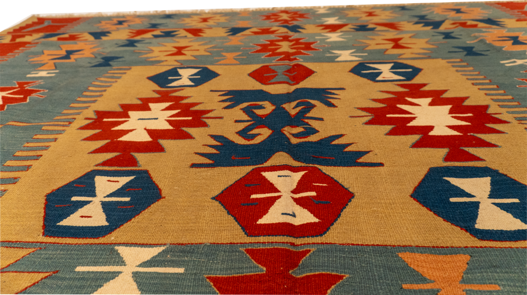 W 9 L 12.2 Kilim 100% Wool Hand-Woven All-Over Design - 26083
