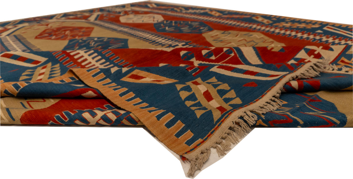 W 9.9 - L 12.8 - Kilim Wool Geometric Rectangle - Finest Hand-Made Quality Wool - 26089