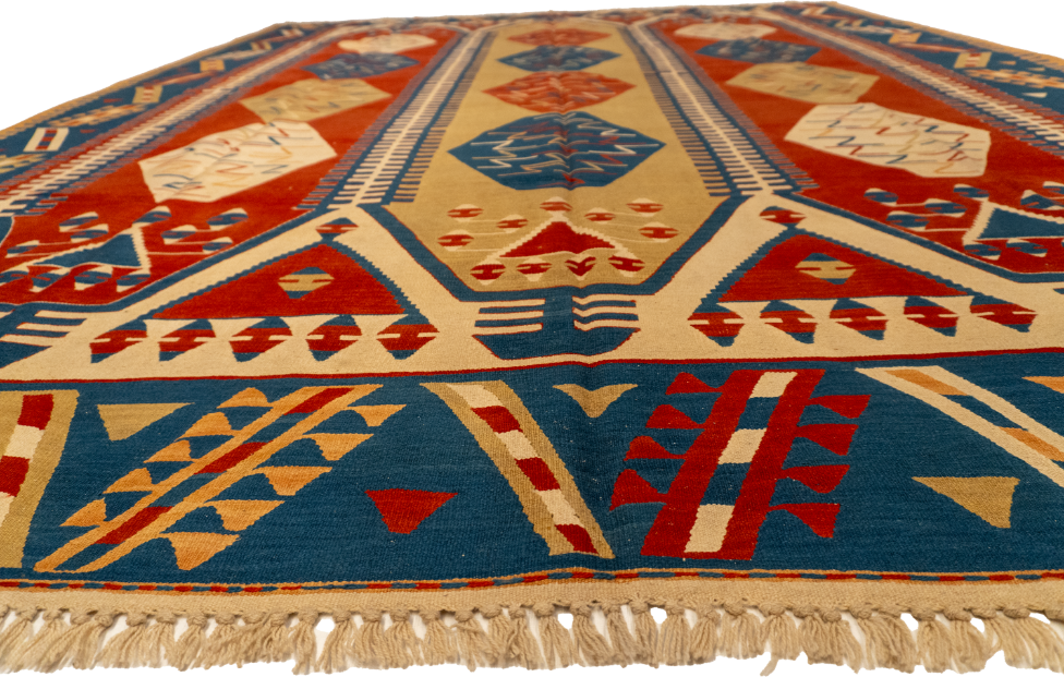 W 9.9 - L 12.8 - Kilim Wool Geometric Rectangle - Finest Hand-Made Quality Wool - 26089