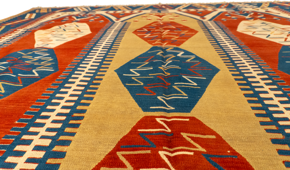 W 9.9 - L 12.8 - Kilim Wool Geometric Rectangle - Finest Hand-Made Quality Wool - 26089