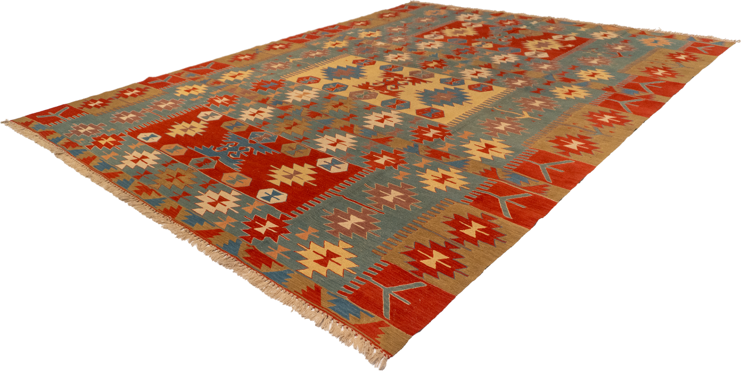 W 9.7 - L 12.9 - Kilim Fine All Over Rectangle - Finest Hand-Made Quality Wool - 26094