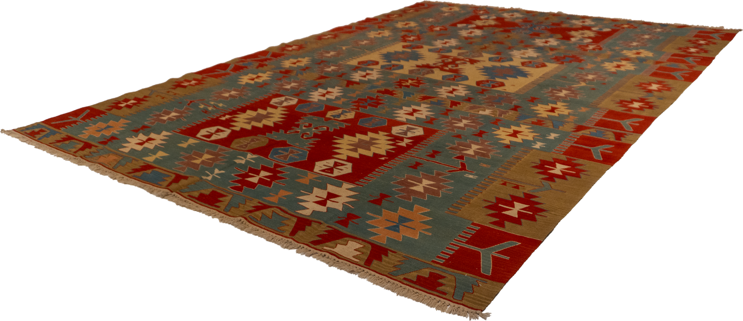 W 9.7 - L 12.9 - Kilim Fine All Over Rectangle - Finest Hand-Made Quality Wool - 26094