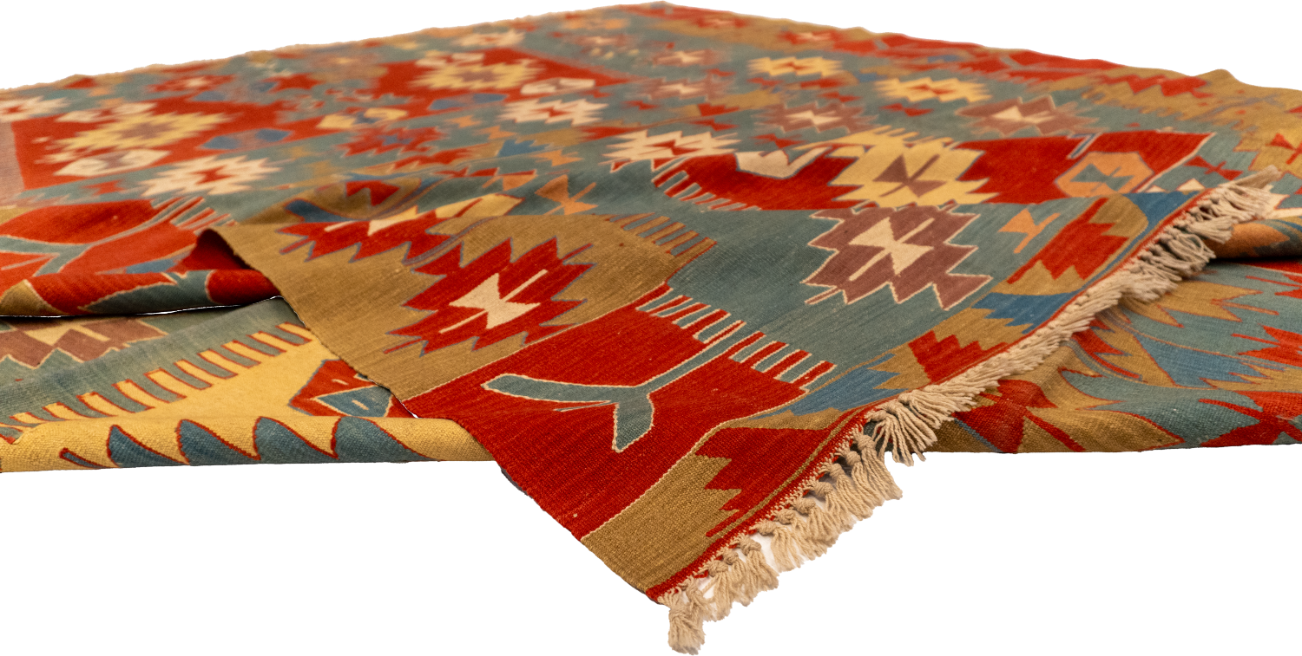 W 9.7 - L 12.9 - Kilim Fine All Over Rectangle - Finest Hand-Made Quality Wool - 26094