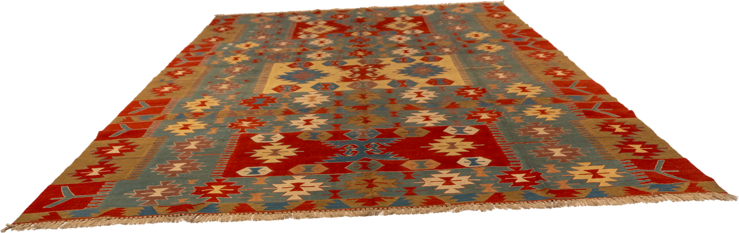 W 9.7 - L 12.9 - Kilim Fine All Over Rectangle - Finest Hand-Made Quality Wool - 26094