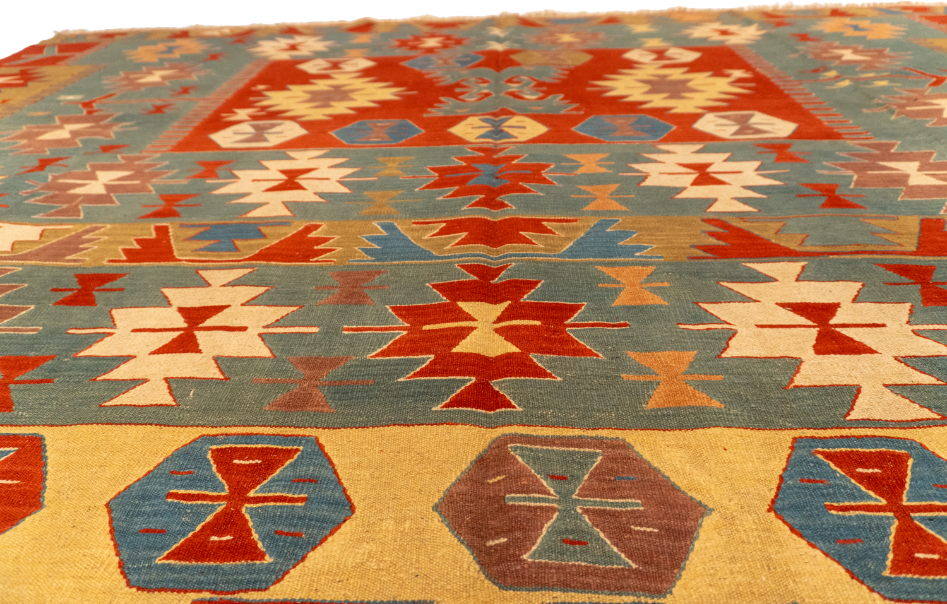 W 9.7 - L 12.9 - Kilim Fine All Over Rectangle - Finest Hand-Made Quality Wool - 26094