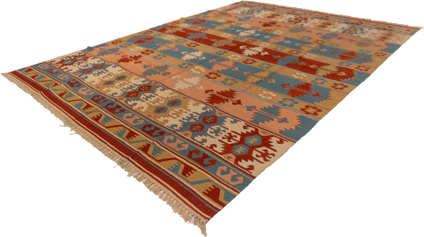 W 8.6 L 11.9 Kilim 100% Wool Hand-Woven All-Over Design - 26098