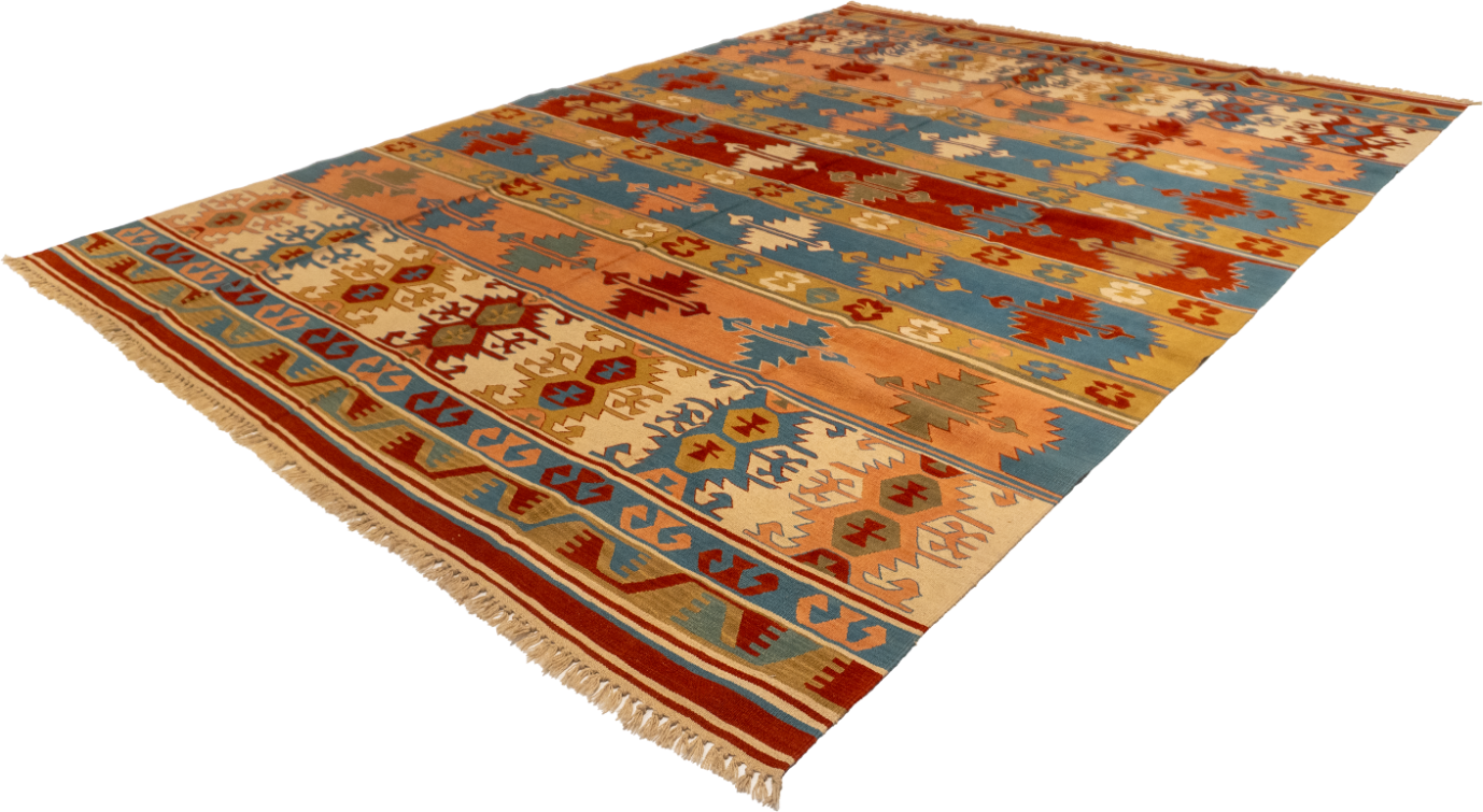 W 8.6 L 11.9 Kilim 100% Wool Hand-Woven All-Over Design - 26098
