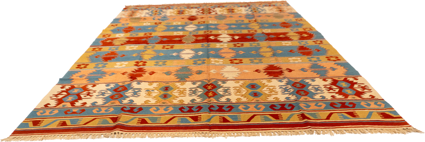 W 8.6 L 11.9 Kilim 100% Wool Hand-Woven All-Over Design - 26098