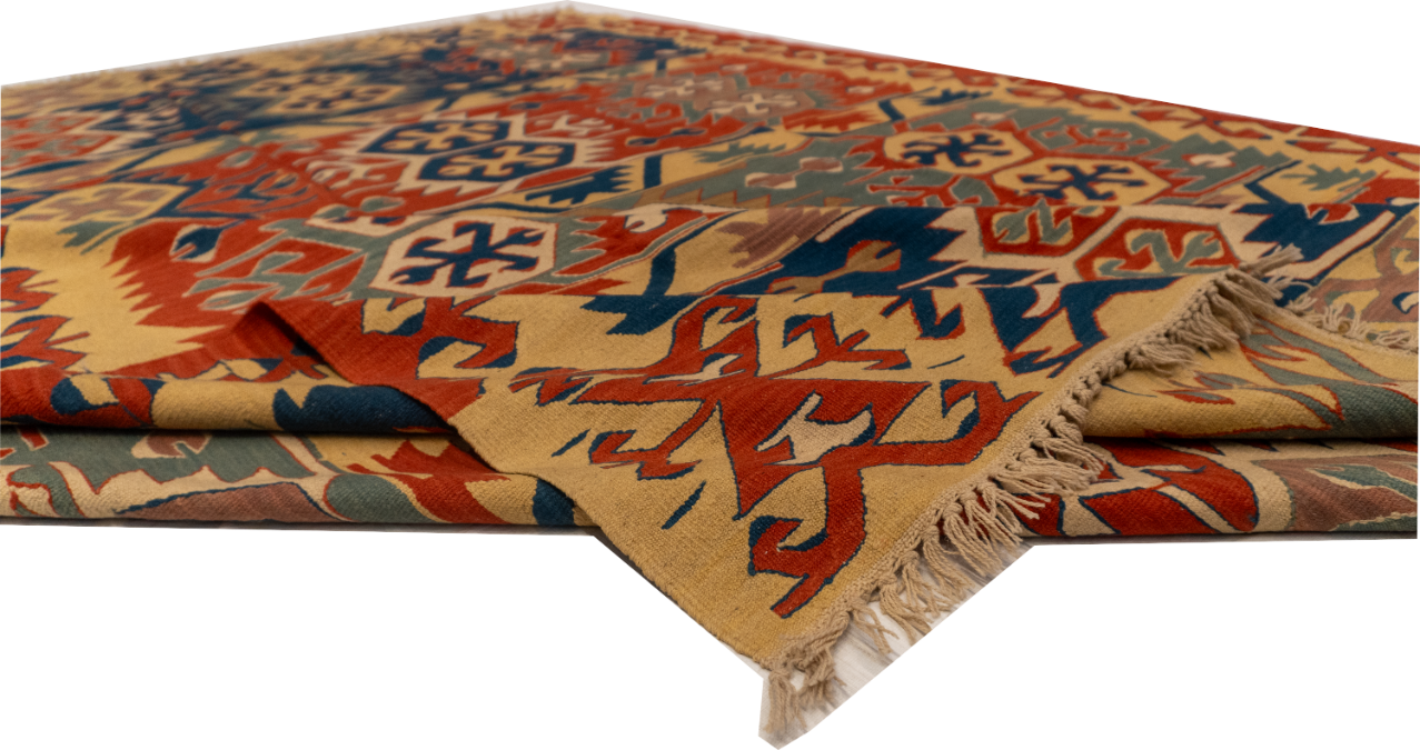 W 8.10 L 12.5 Kilim 100% Wool Hand-Woven Geometric Design - 26104