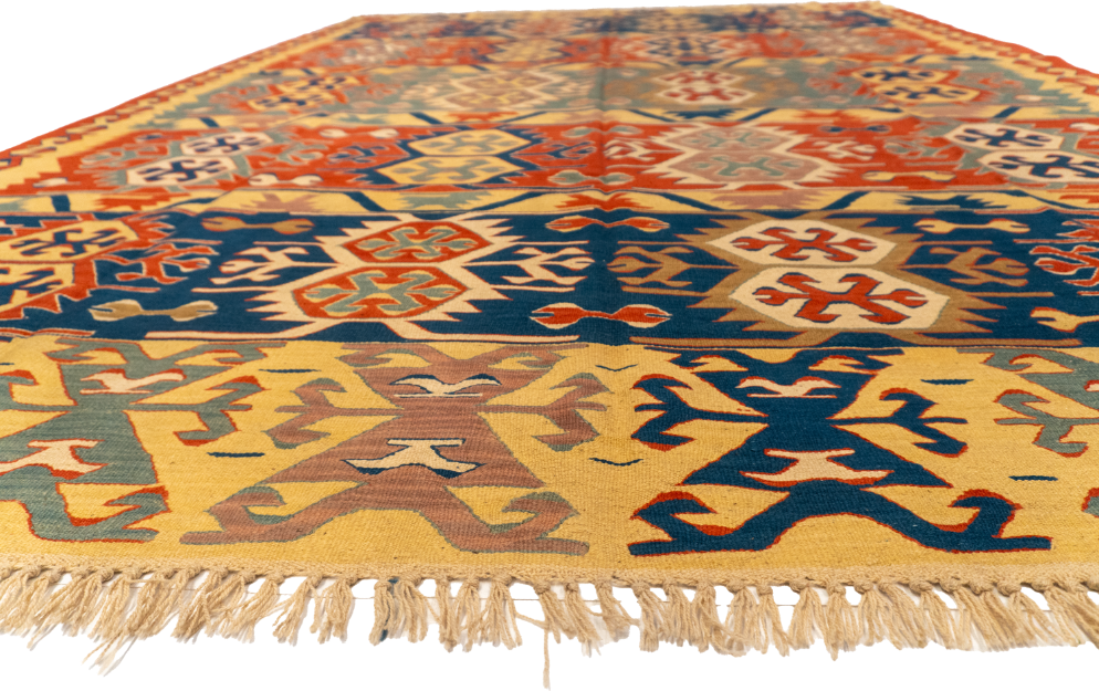 W 8.10 L 12.5 Kilim 100% Wool Hand-Woven Geometric Design - 26104