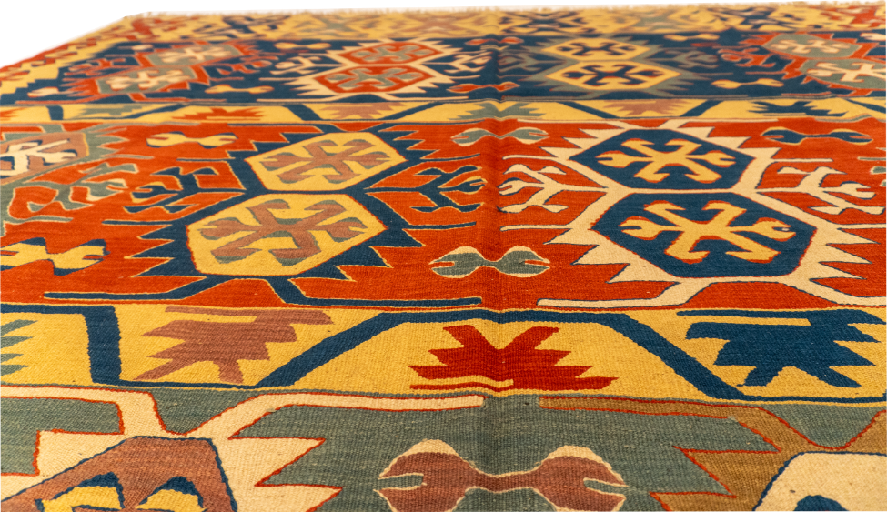 W 8.10 L 12.5 Kilim 100% Wool Hand-Woven Geometric Design - 26104