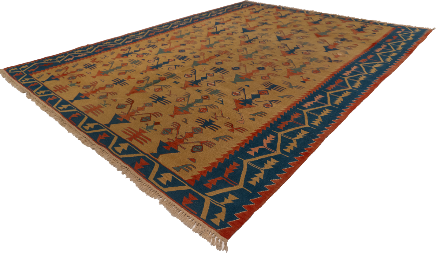 W 9.7 - L 12.6 - Kilim Fine All Over Rectangle - Finest Hand-Made Quality Wool - 26106
