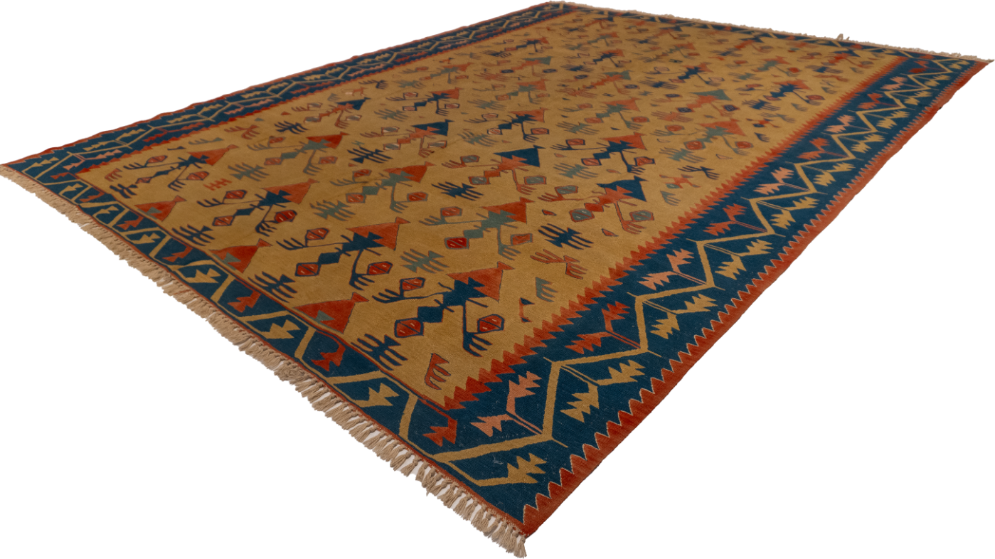 W 9.7 - L 12.6 - Kilim Fine All Over Rectangle - Finest Hand-Made Quality Wool - 26106
