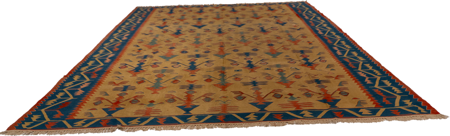 W 9.7 - L 12.6 - Kilim Fine All Over Rectangle - Finest Hand-Made Quality Wool - 26106