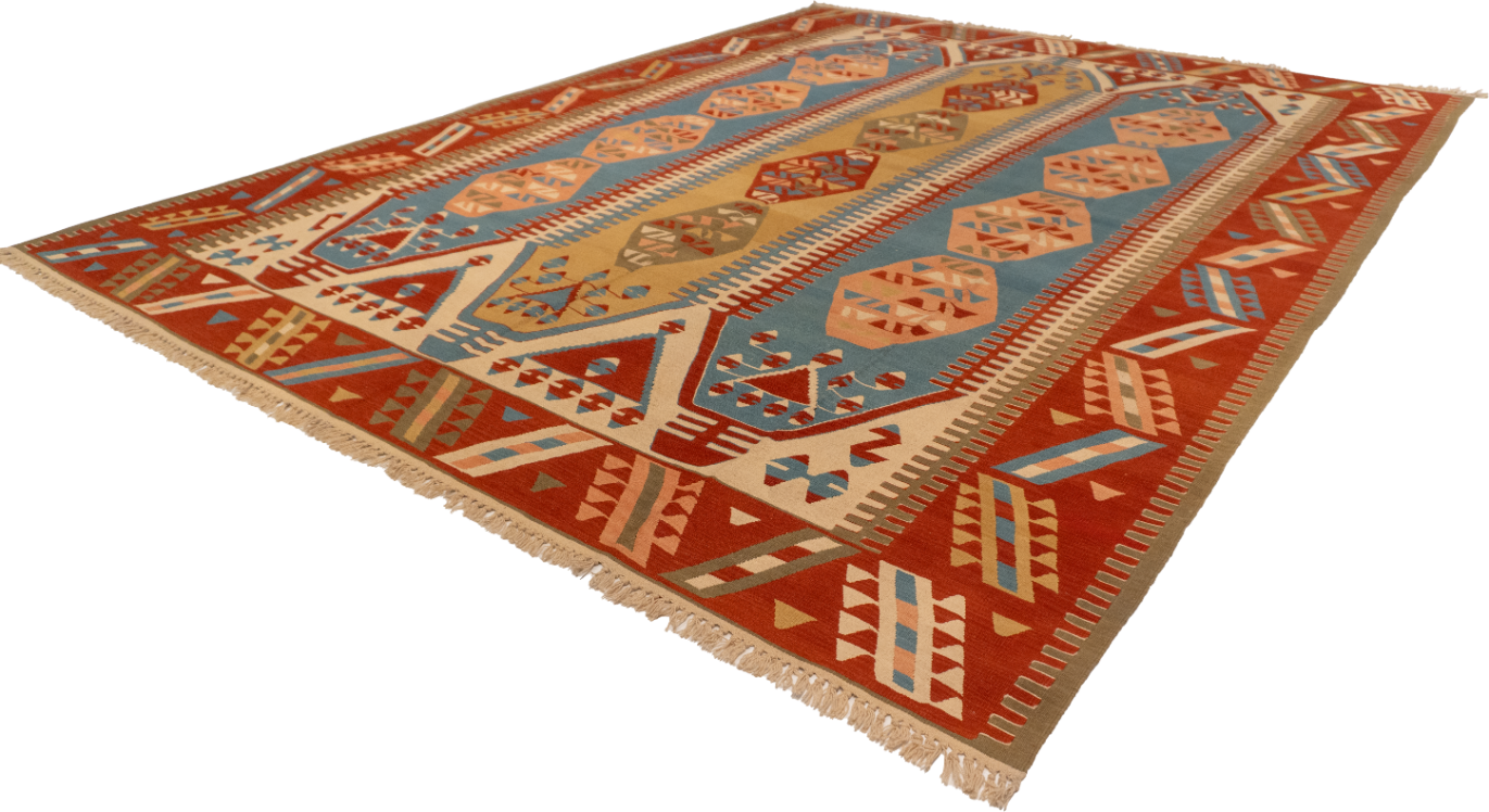 W 9.10 - L 12.8 - Kilim Fine All Over Rectangle - Finest Hand-Made Quality Wool - 26107