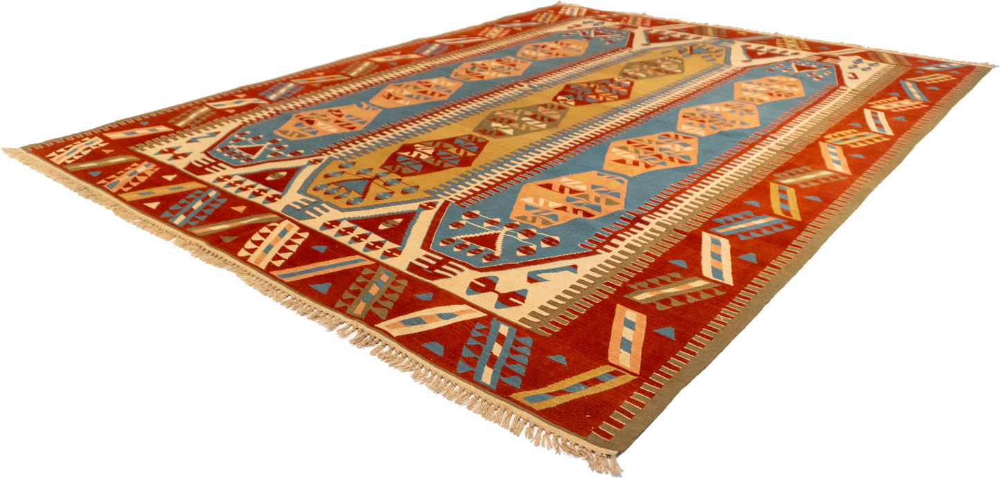 W 9.10 - L 12.8 - Kilim Fine All Over Rectangle - Finest Hand-Made Quality Wool - 26107