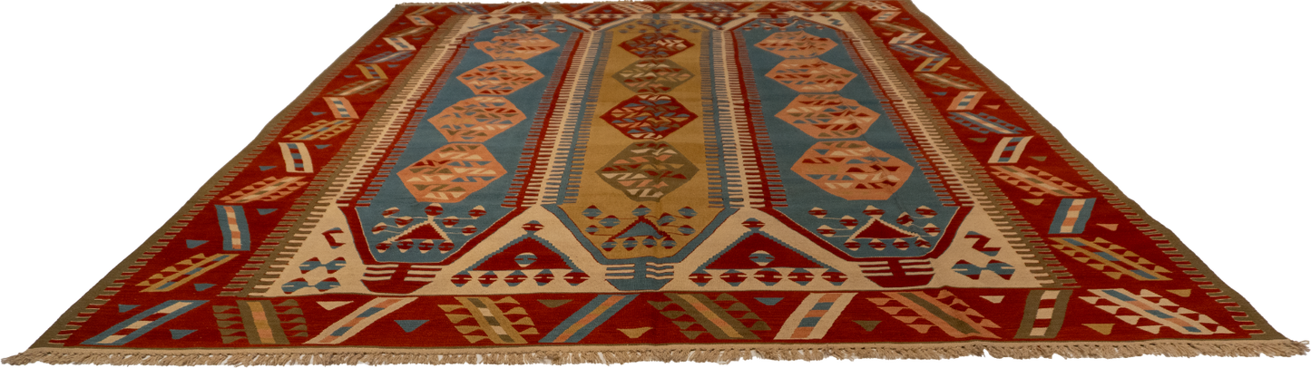 W 9.10 - L 12.8 - Kilim Fine All Over Rectangle - Finest Hand-Made Quality Wool - 26107