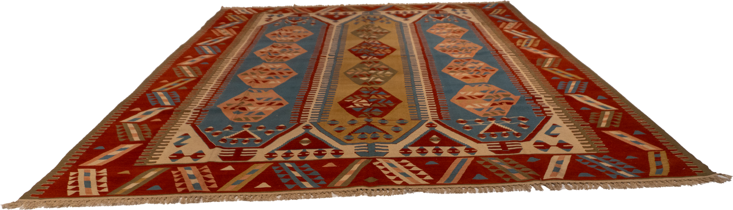 W 9.10 - L 12.8 - Kilim Fine All Over Rectangle - Finest Hand-Made Quality Wool - 26107