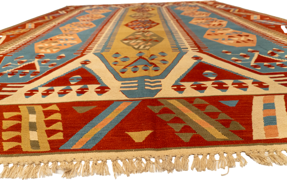 W 9.10 - L 12.8 - Kilim Fine All Over Rectangle - Finest Hand-Made Quality Wool - 26107