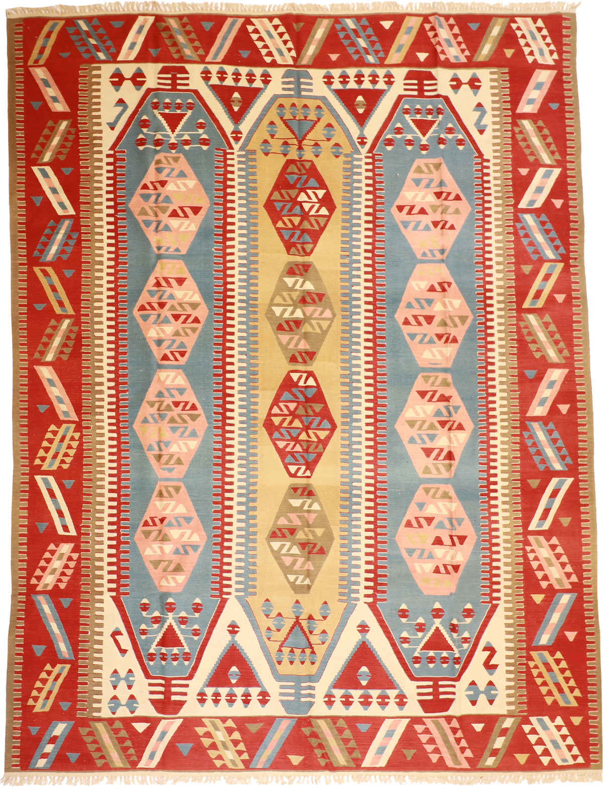 W 9.10 L 12.8 Kilim 100% Wool Hand-Woven All-Over Design - 26107