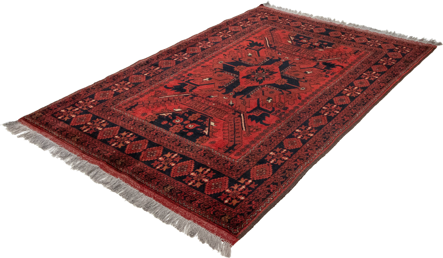 W 4.4 L 6.5 Khan 100% Wool Handmade All Over Geometric Design - 26258
