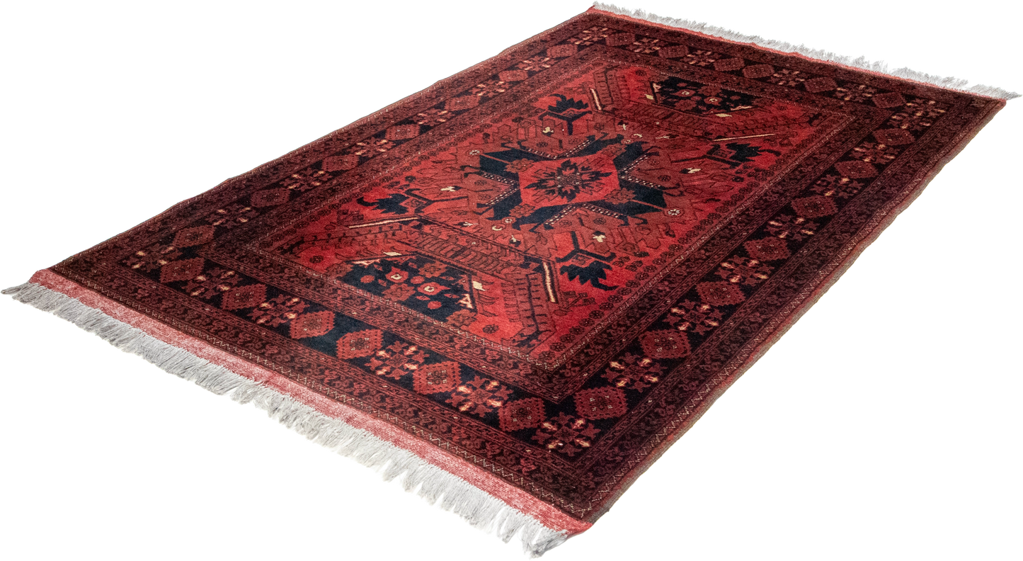 W 4.4 L 6.5 Khan 100% Wool Handmade All Over Geometric Design - 26258