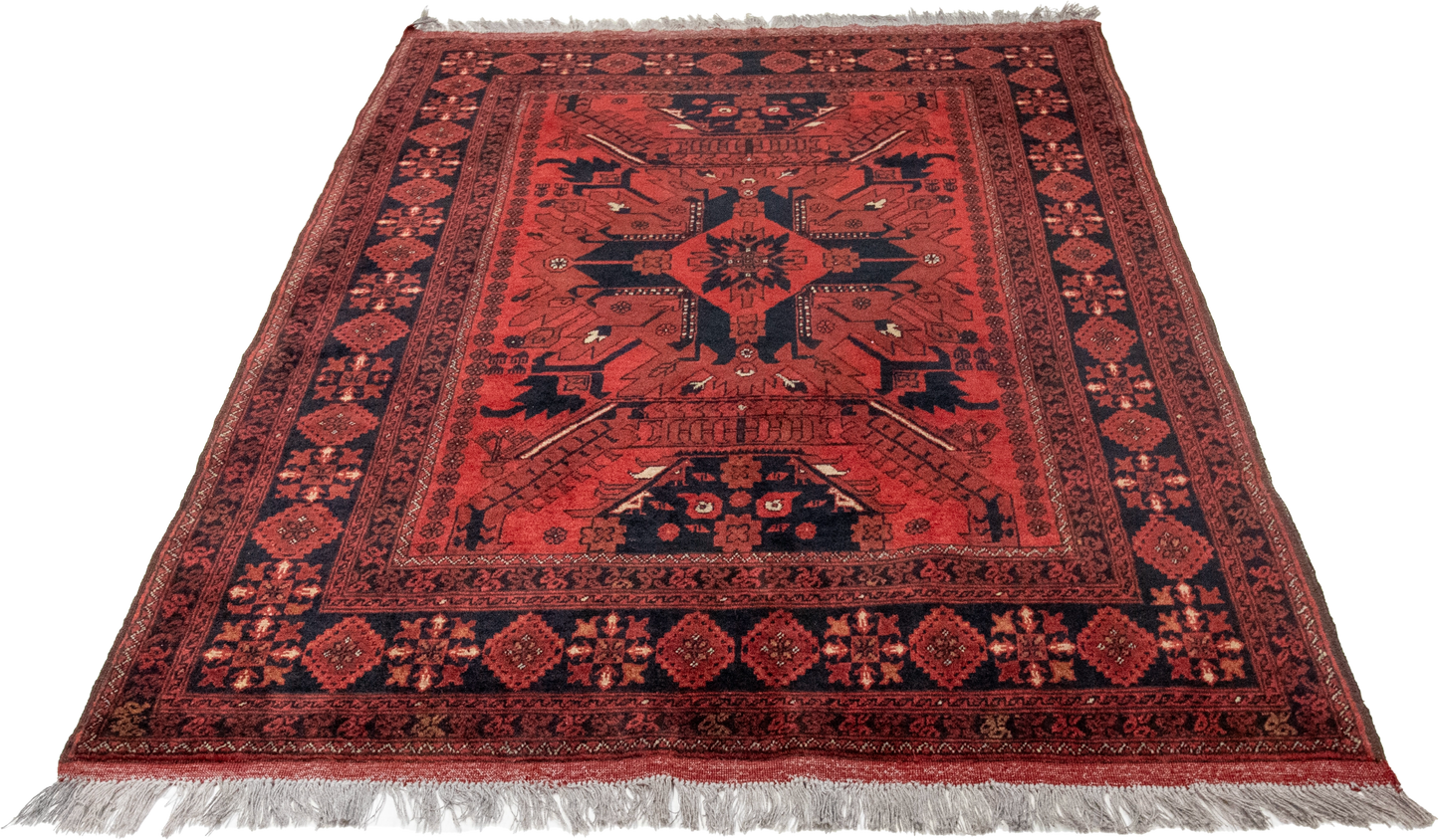 W 4.4 L 6.5 Khan 100% Wool Handmade All Over Geometric Design - 26258