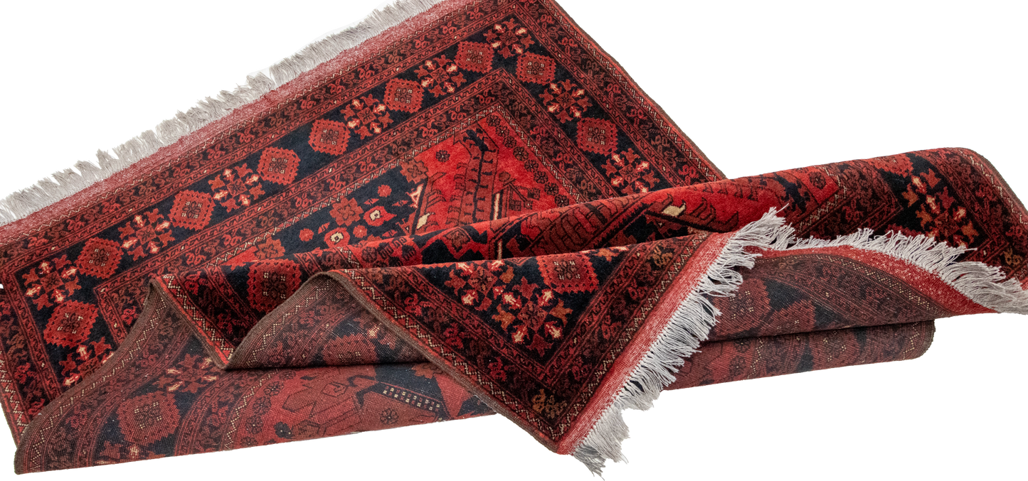 W 4.4 L 6.5 Khan 100% Wool Handmade All Over Geometric Design - 26258