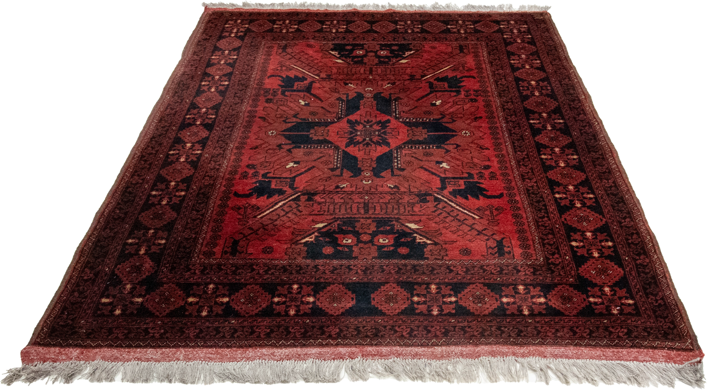 W 4.4 L 6.5 Khan 100% Wool Handmade All Over Geometric Design - 26258